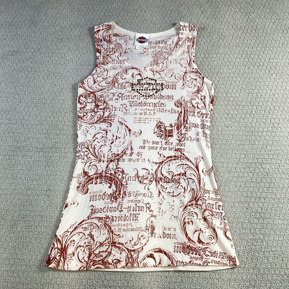 Harley-Davidson Rhinestone Tank Top Tattoo Print Large USA Made - Picture 1 of 5
